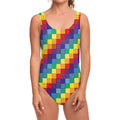 Rainbow Patchwork Pattern Print One Piece Swimsuit