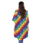 Rainbow Patchwork Pattern Print Open Front Beach Cover Up