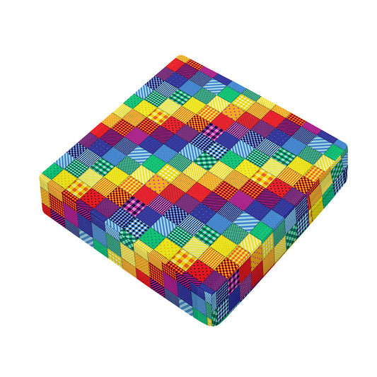 Rainbow Patchwork Pattern Print Outdoor Seat Cushion Cover