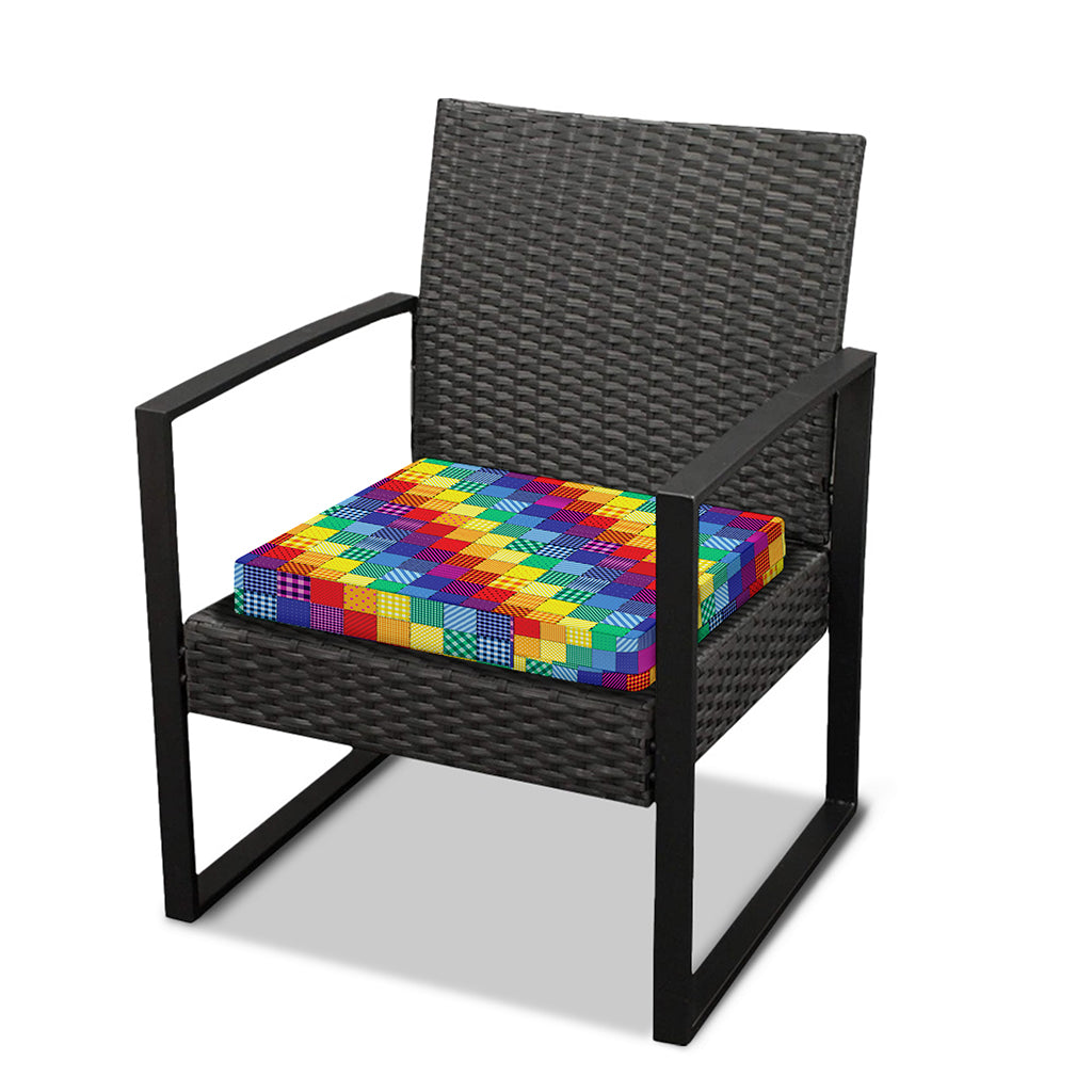 Rainbow Patchwork Pattern Print Outdoor Seat Cushion Cover