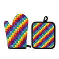 Rainbow Patchwork Pattern Print Oven Mitt And Pot Holder Set