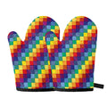 Rainbow Patchwork Pattern Print Oven Mitts