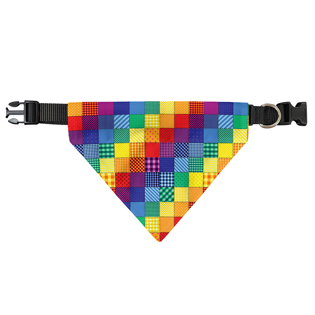 Rainbow Patchwork Pattern Print Over The Collar Dog Bandana