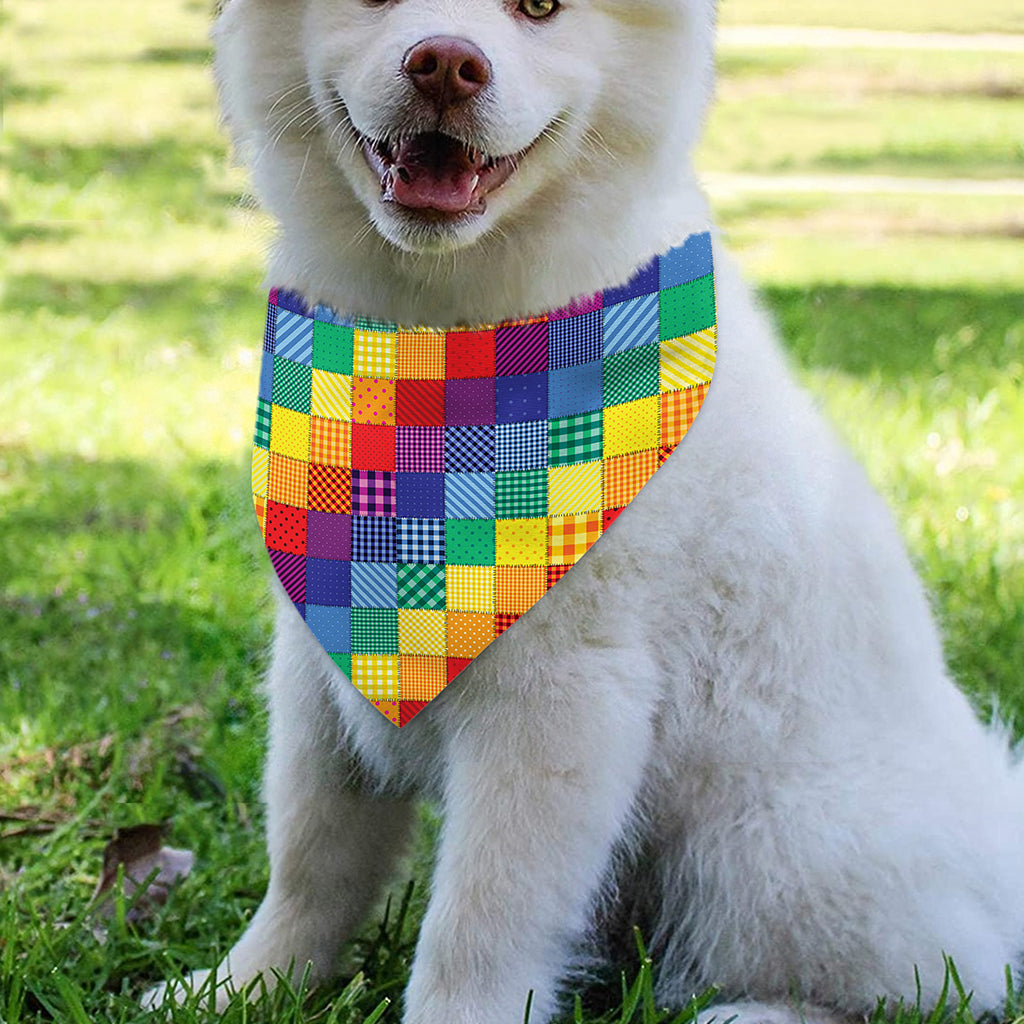 Rainbow Patchwork Pattern Print Over The Collar Dog Bandana
