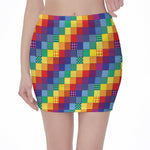 Rainbow Patchwork Pattern Print Pencil Mini Skirt