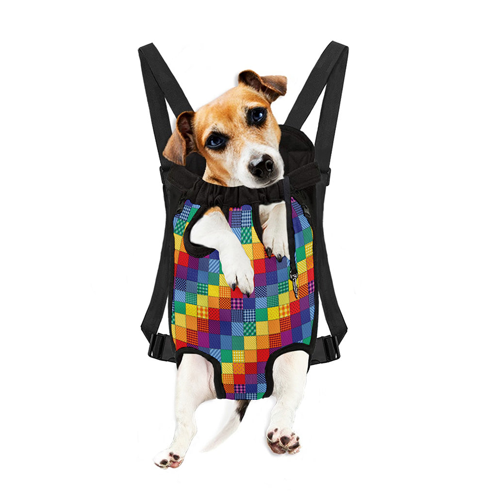 Rainbow Patchwork Pattern Print Pet Carrier Backpack