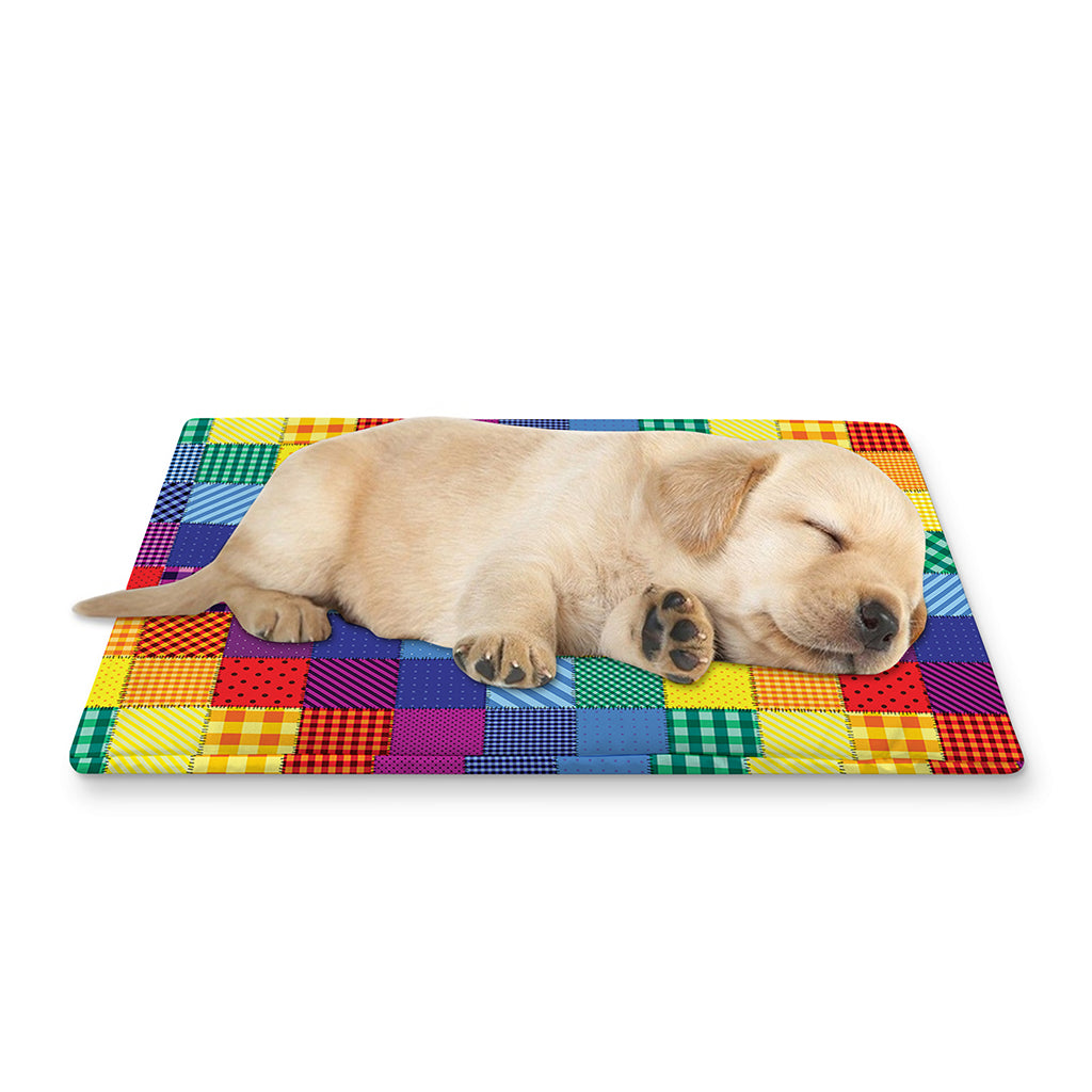 Rainbow Patchwork Pattern Print Pet Cooling Mat Cover