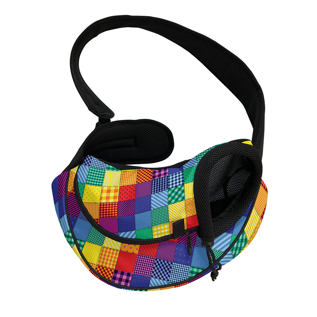 Rainbow Patchwork Pattern Print Pet Sling Carrier