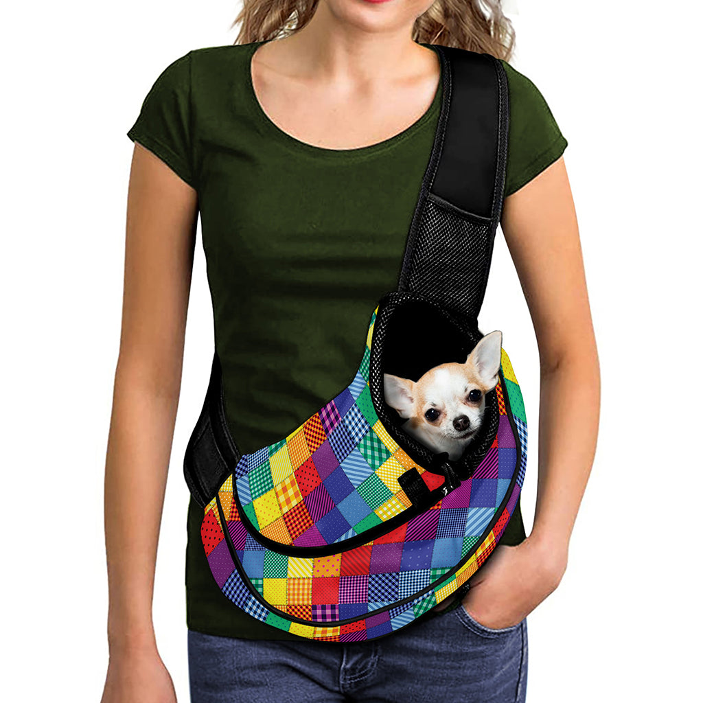 Rainbow Patchwork Pattern Print Pet Sling Carrier