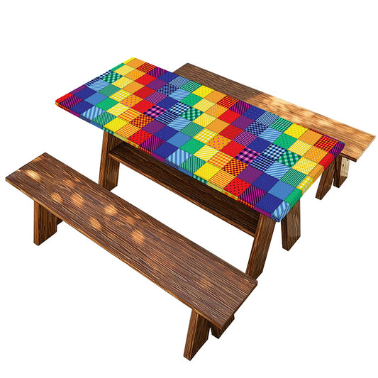 Rainbow Patchwork Pattern Print Picnic Table Cover