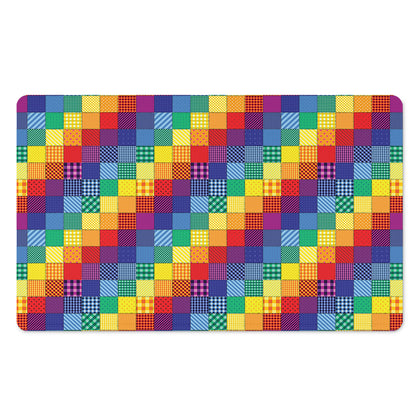 Rainbow Patchwork Pattern Print Polyester Doormat