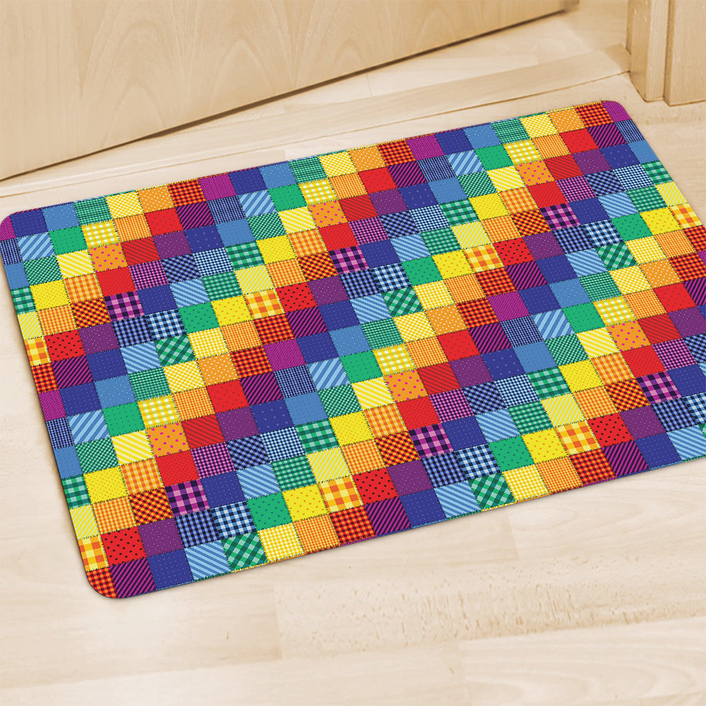 Rainbow Patchwork Pattern Print Polyester Doormat