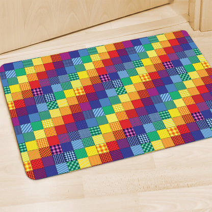 Rainbow Patchwork Pattern Print Polyester Doormat