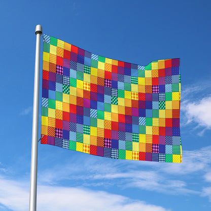 Rainbow Patchwork Pattern Print Polyester Flag