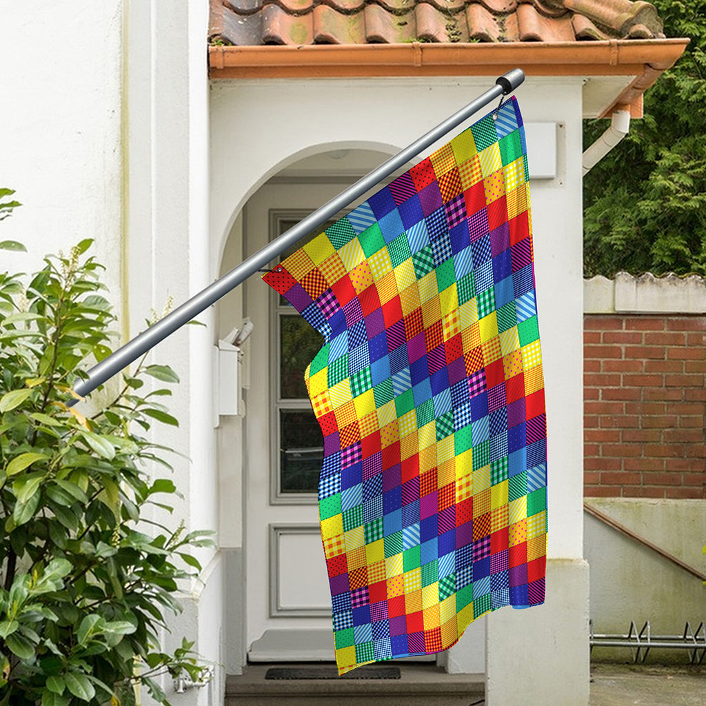 Rainbow Patchwork Pattern Print Polyester Flag