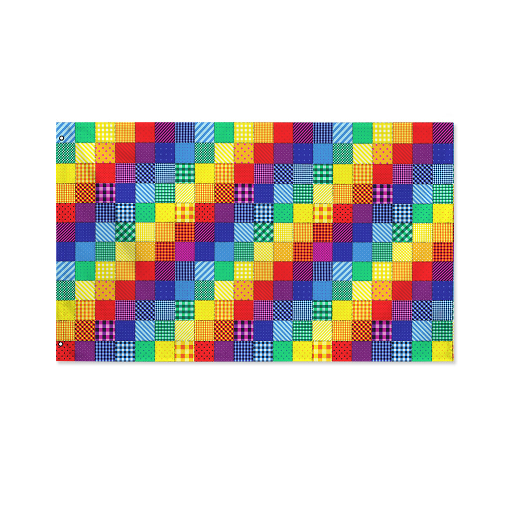 Rainbow Patchwork Pattern Print Polyester Flag