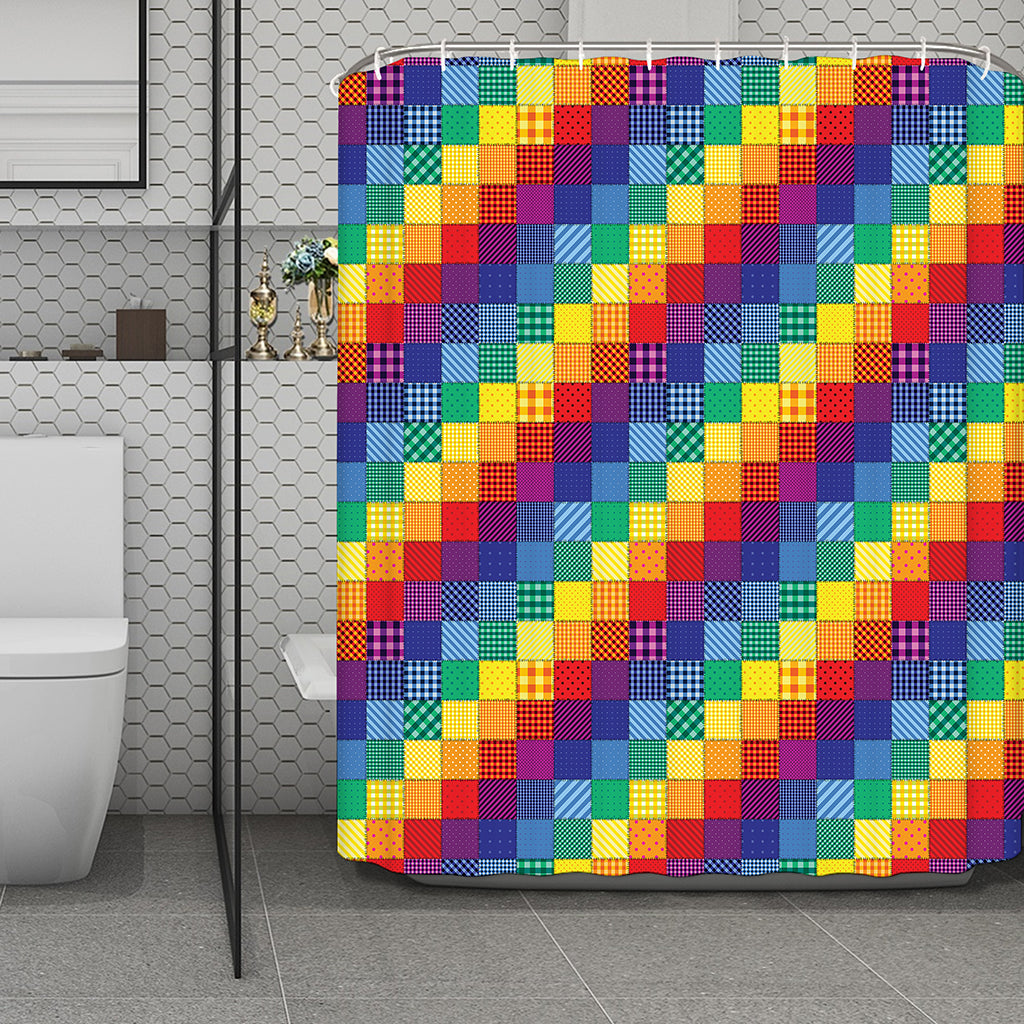 Rainbow Patchwork Pattern Print Polyester Shower Curtain