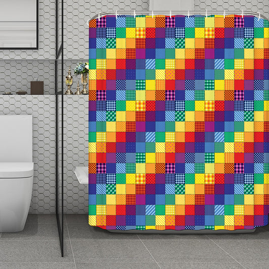 Rainbow Patchwork Pattern Print Polyester Shower Curtain