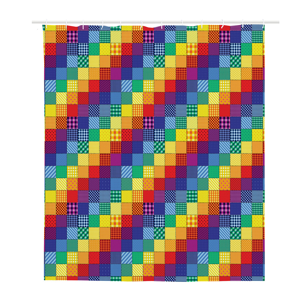 Rainbow Patchwork Pattern Print Polyester Shower Curtain