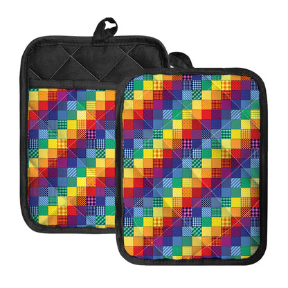 Rainbow Patchwork Pattern Print Pot Holders With Pocket