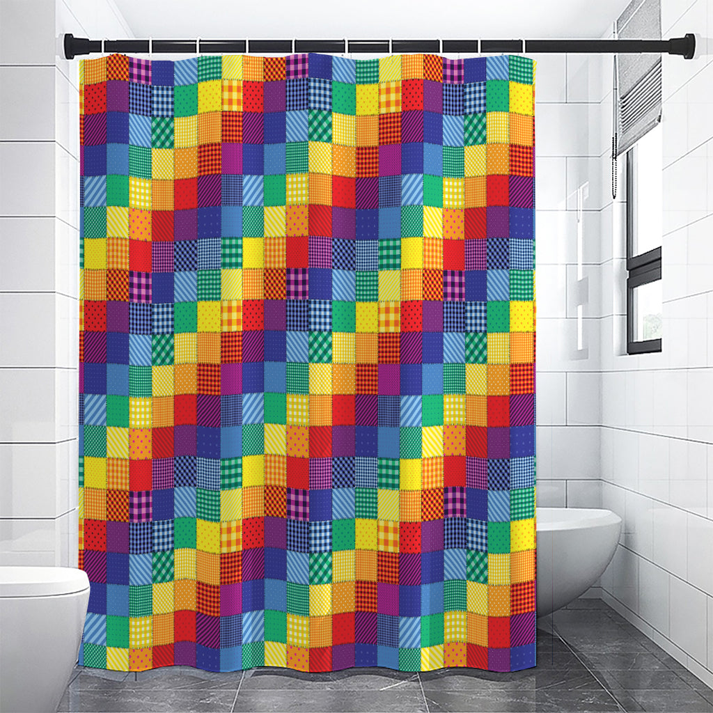 Rainbow Patchwork Pattern Print Premium Shower Curtain