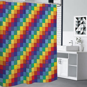 Rainbow Patchwork Pattern Print Premium Shower Curtain