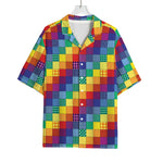 Rainbow Patchwork Pattern Print Rayon Hawaiian Shirt