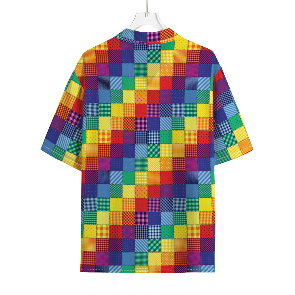 Rainbow Patchwork Pattern Print Rayon Hawaiian Shirt