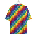 Rainbow Patchwork Pattern Print Rayon Hawaiian Shirt