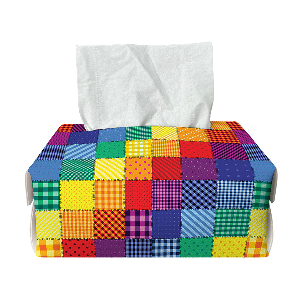 Rainbow Patchwork Pattern Print Rectangle Tissue Box Cover