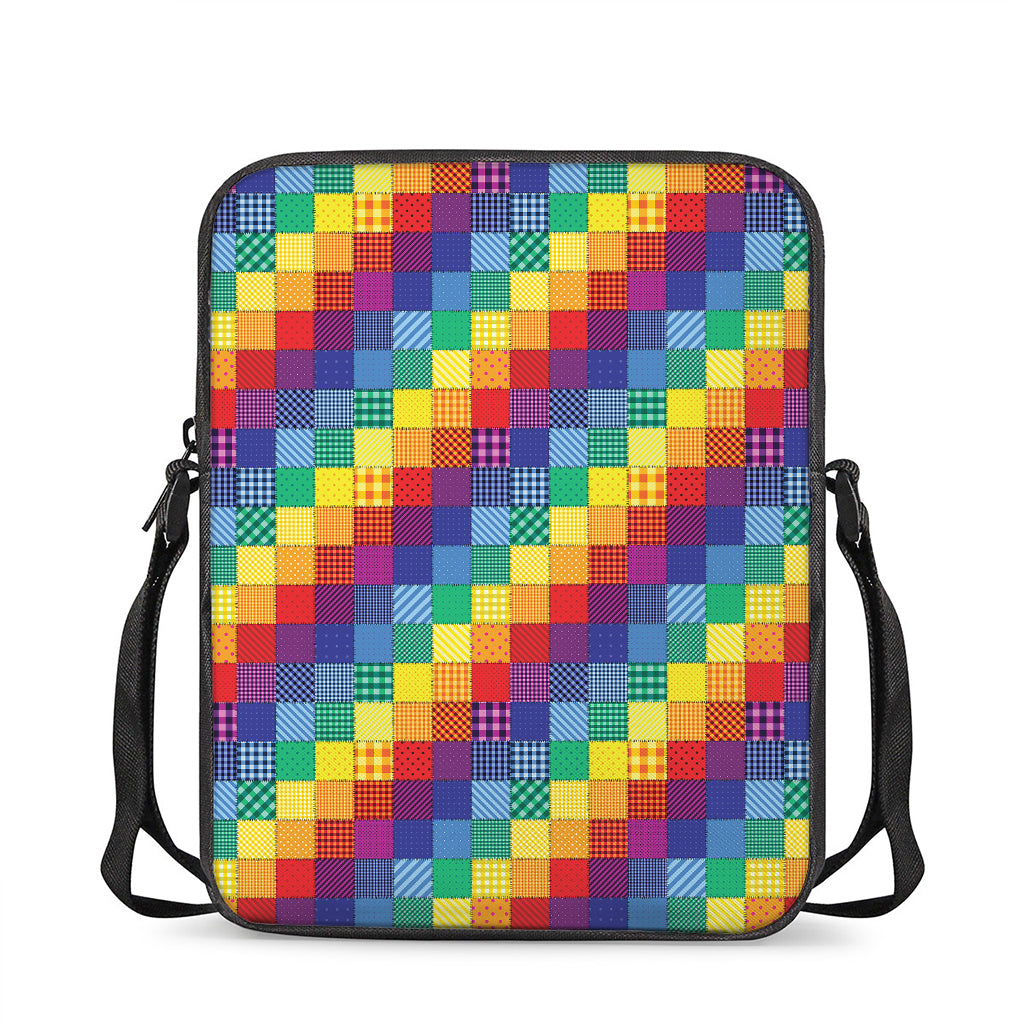 Rainbow Patchwork Pattern Print Rectangular Crossbody Bag