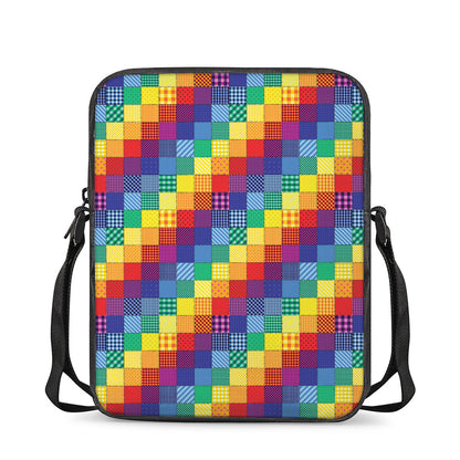 Rainbow Patchwork Pattern Print Rectangular Crossbody Bag