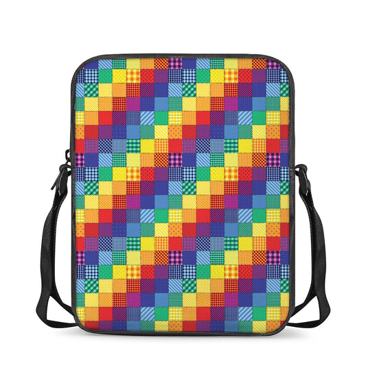 Rainbow Patchwork Pattern Print Rectangular Crossbody Bag