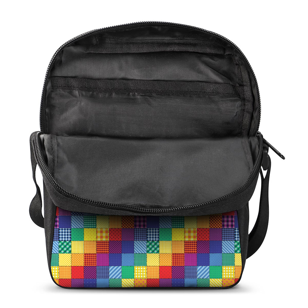 Rainbow Patchwork Pattern Print Rectangular Crossbody Bag