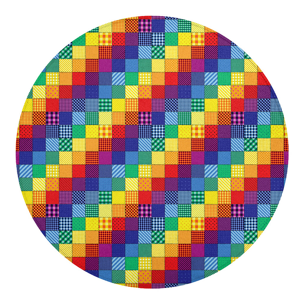 Rainbow Patchwork Pattern Print Round Blanket