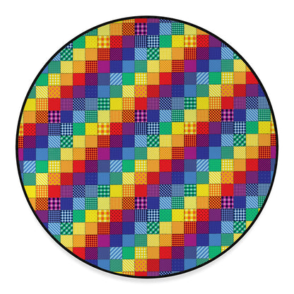Rainbow Patchwork Pattern Print Round Floor Mat