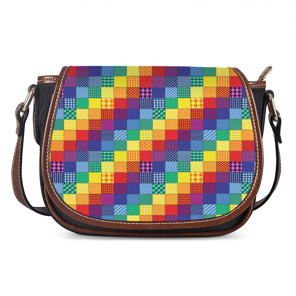Rainbow Patchwork Pattern Print Saddle Bag