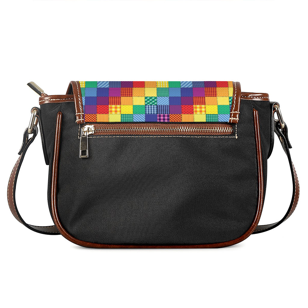 Rainbow Patchwork Pattern Print Saddle Bag