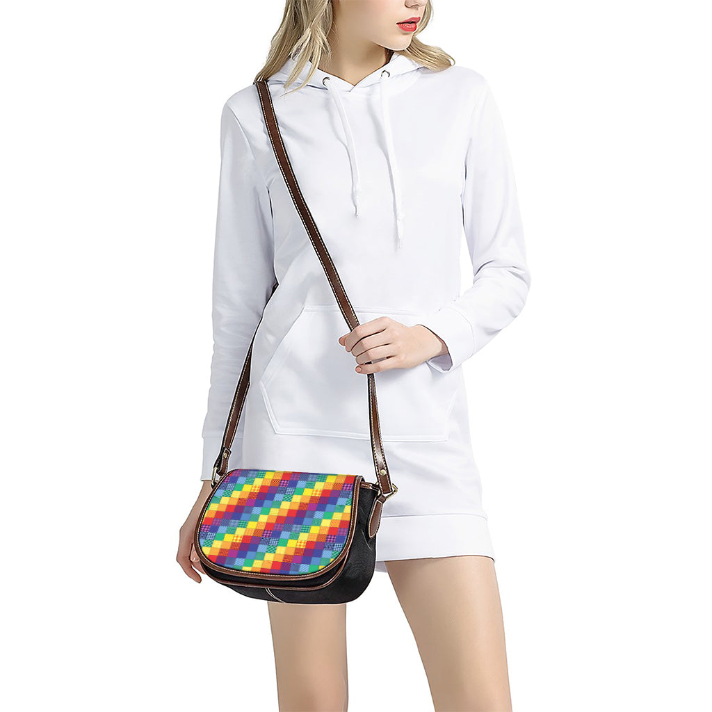 Rainbow Patchwork Pattern Print Saddle Bag
