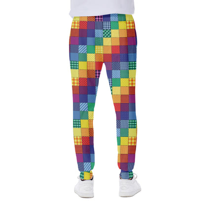 Rainbow Patchwork Pattern Print Scuba Joggers