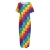 Rainbow Patchwork Pattern Print Short Sleeve Long Nightdress