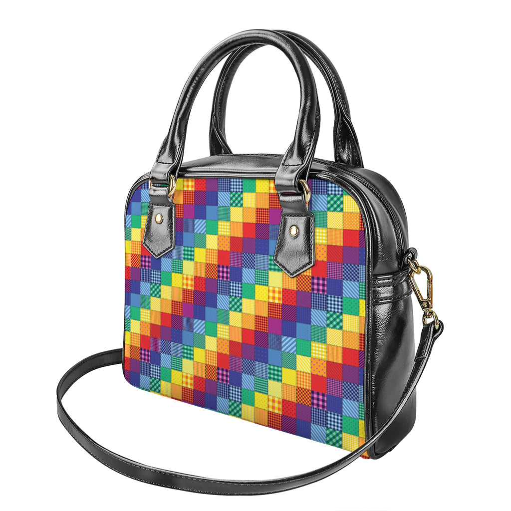 Rainbow Patchwork Pattern Print Shoulder Handbag