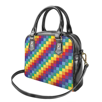 Rainbow Patchwork Pattern Print Shoulder Handbag