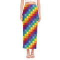 Rainbow Patchwork Pattern Print Side Slit Maxi Skirt