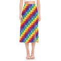 Rainbow Patchwork Pattern Print Side Slit Midi Skirt