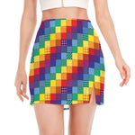 Rainbow Patchwork Pattern Print Side Slit Mini Skirt