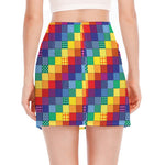 Rainbow Patchwork Pattern Print Side Slit Mini Skirt