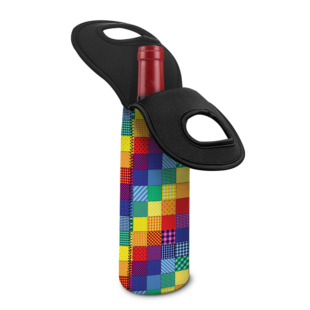 Rainbow Patchwork Pattern Print Single Neoprene Wine Tote