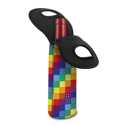 Rainbow Patchwork Pattern Print Single Neoprene Wine Tote