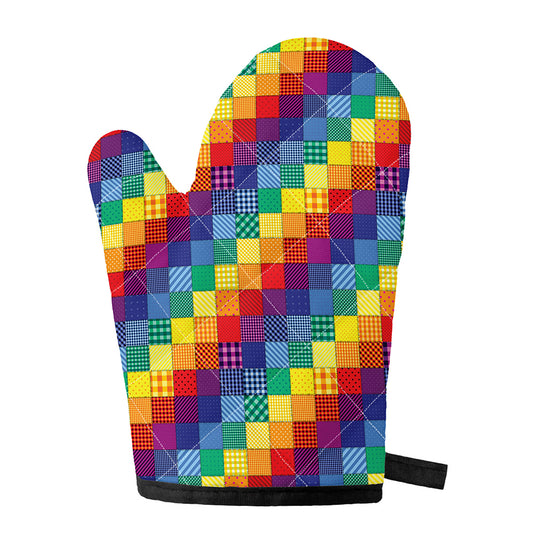 Rainbow Patchwork Pattern Print Single Oven Mitt